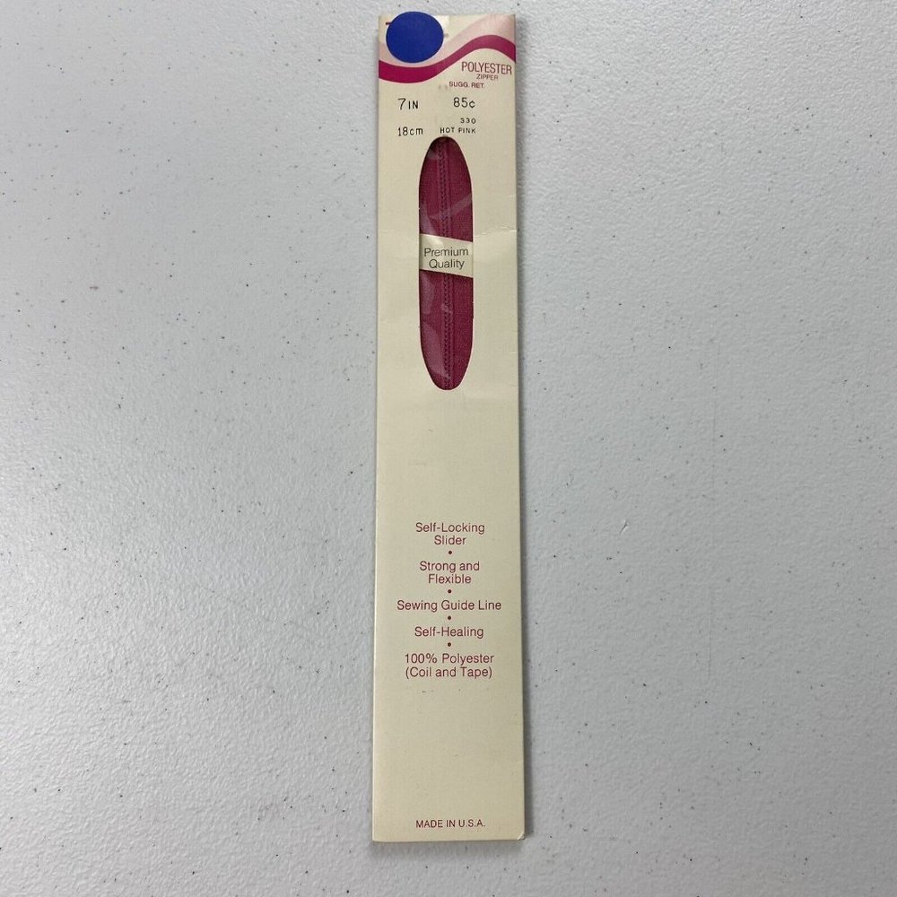Vintage Talon 7in 18cm Polyester Zipper - Color 330 Hot Pink - (1978)
